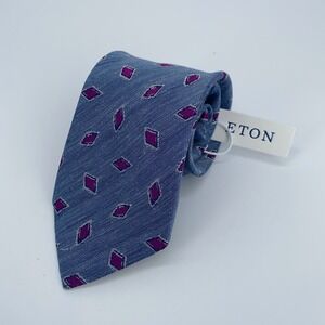 Eton Tie Mens One Size Blue Purple Patterned Silk Classic Necktie Italy Made NWT